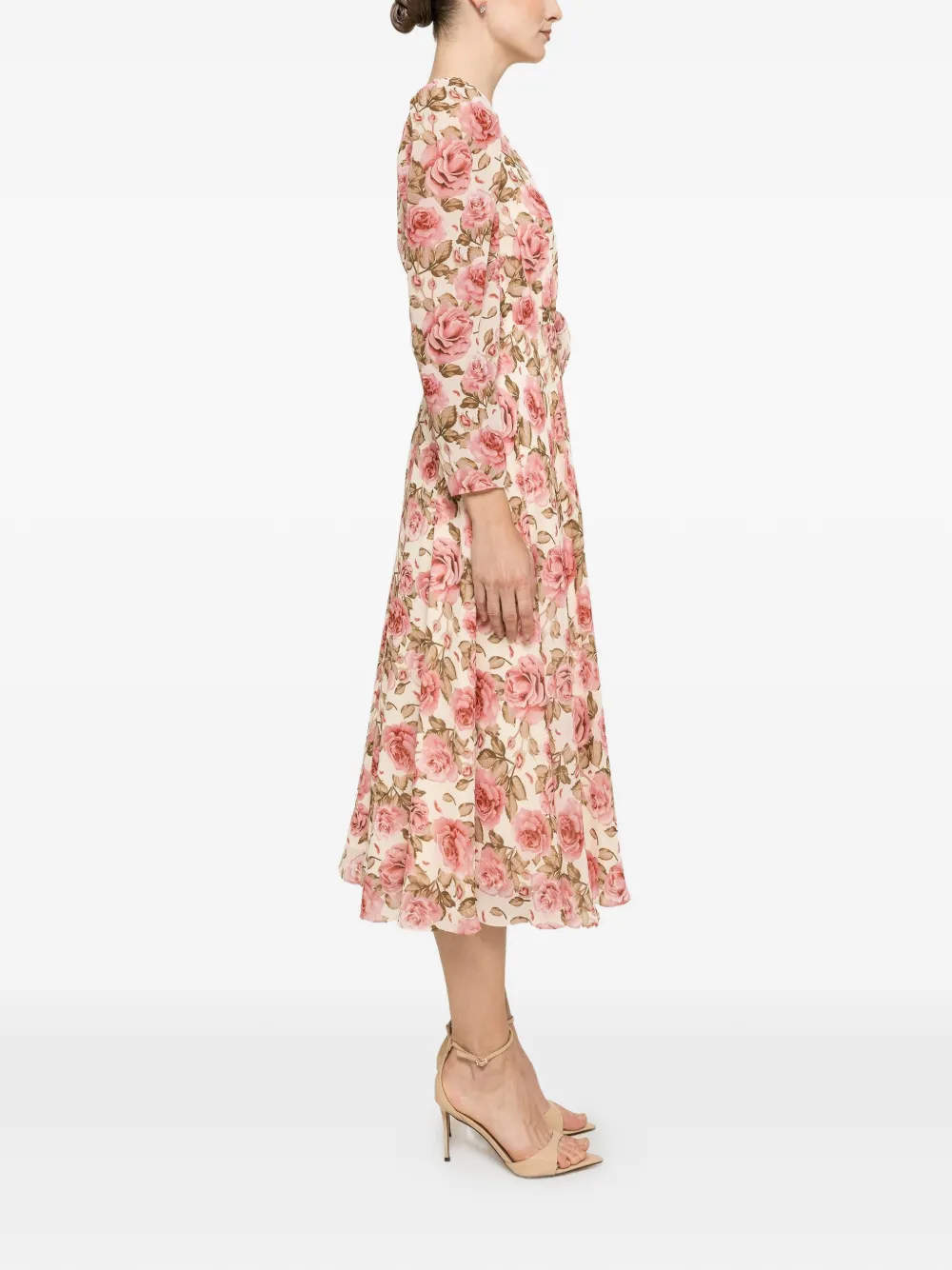 NISSA Chiffon midi-jurk met bloemendetail Beige