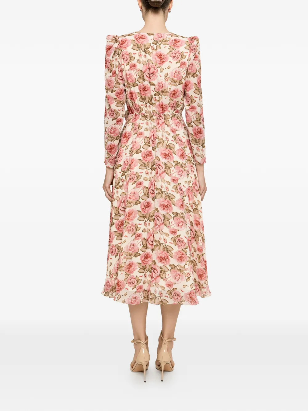 NISSA Chiffon midi-jurk met bloemendetail Beige