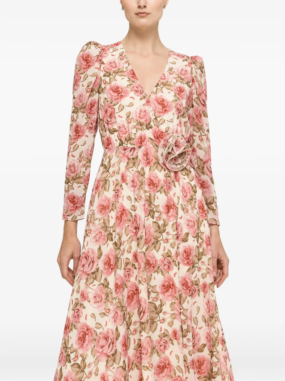 NISSA Chiffon midi-jurk met bloemendetail Beige