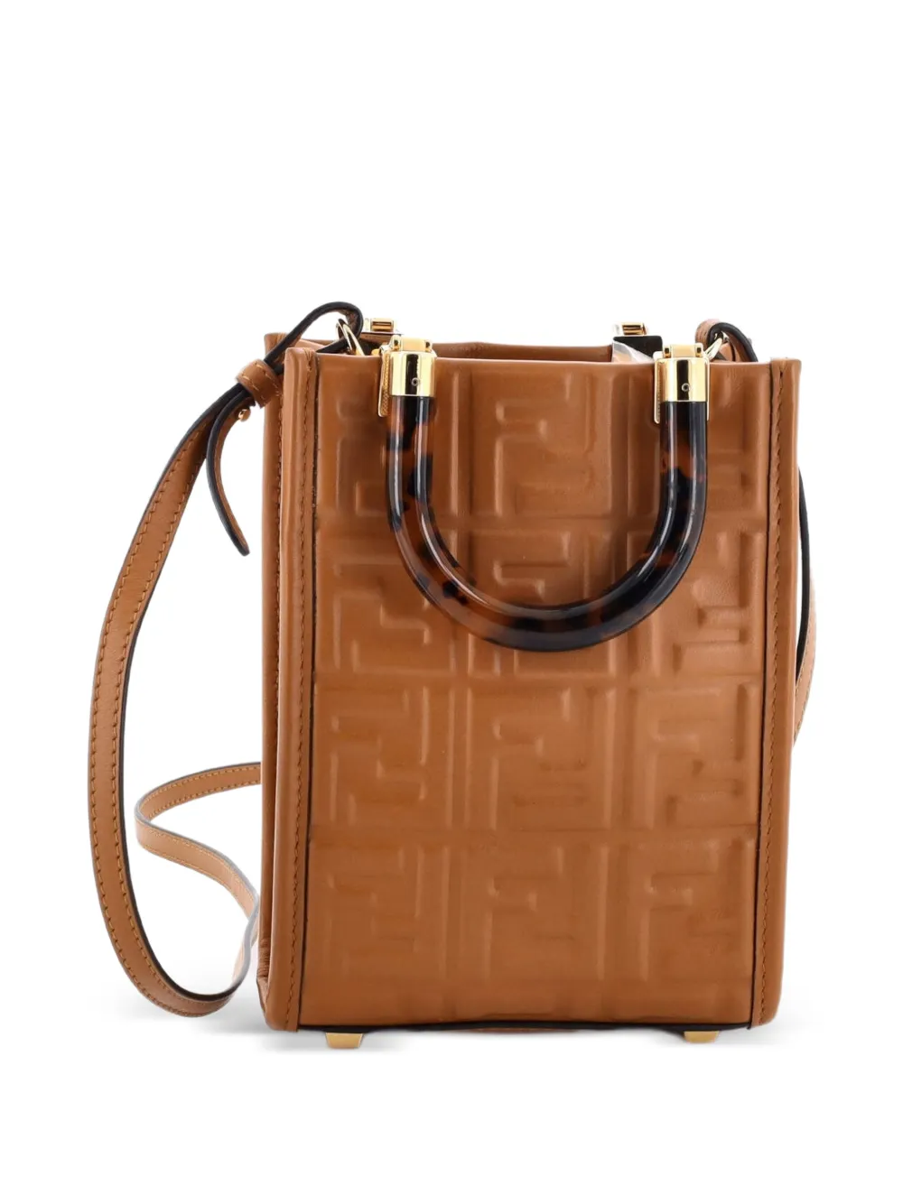 Fendi Pre-Owned Borsa shopper Sunshine mini in pelle con motivo Zucca goffrato - Marrone