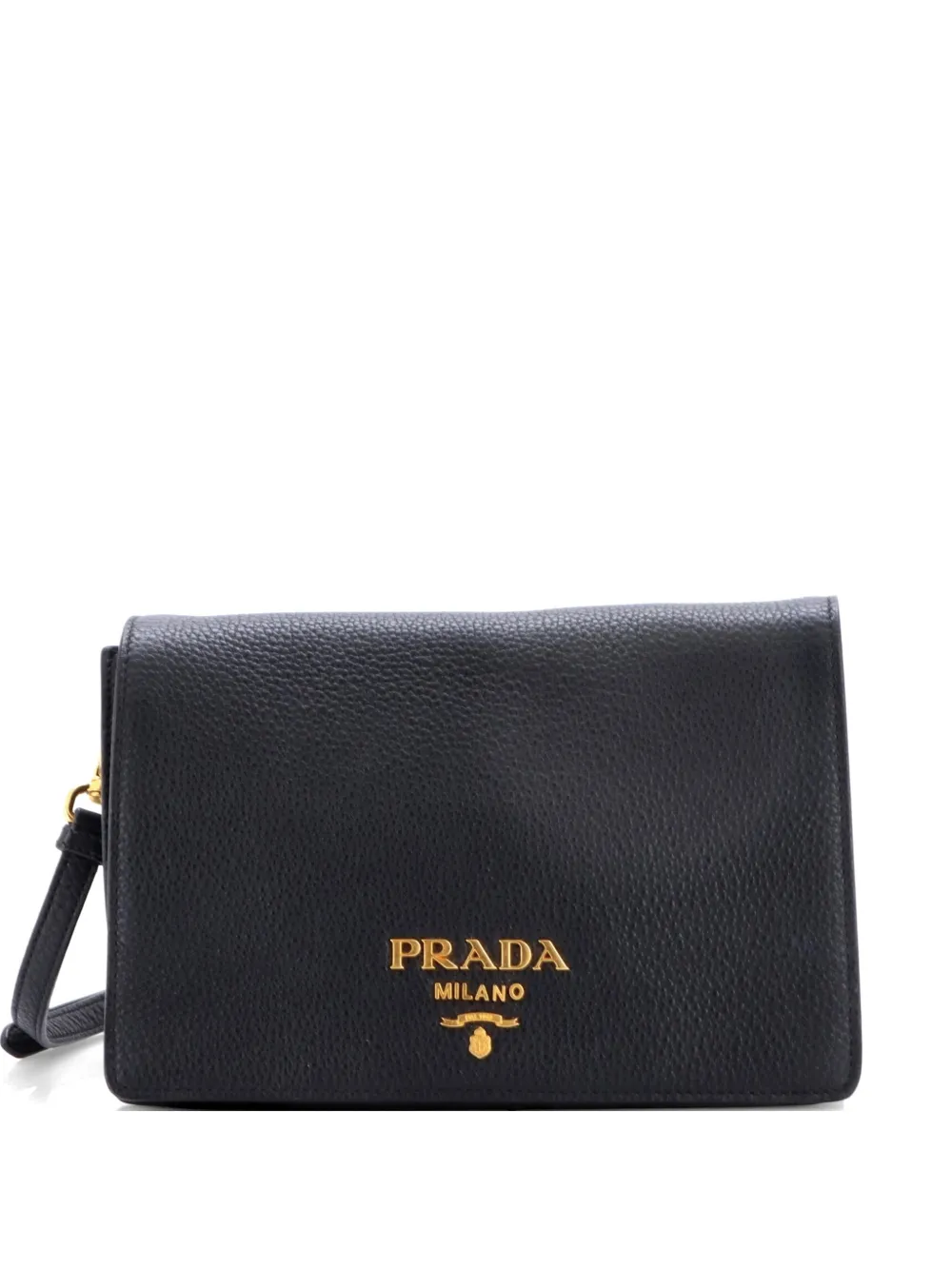 Prada Pre-Owned Borsa a tracolla Vitello Daino media con battente - Nero