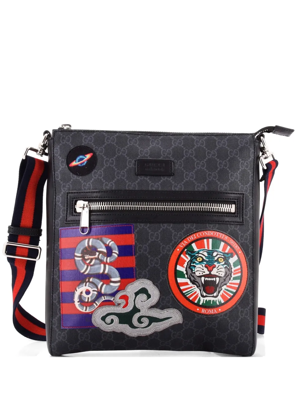 Gucci Pre-Owned Night Courrier Zip Messenger GG Coated Canvas with Applique Medium crossbody bag - Black
