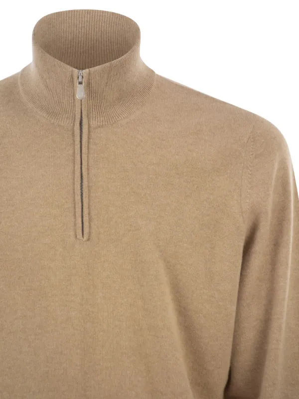 BRUNELLO CUCINELLI カシミヤ ジップアップセーター Brunello Cucinelli ジップアップ カシミアセーター | ニュートラル