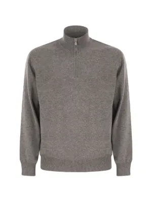 BRUNELLO CUCINELLI カシミヤ ジップアップセーター Brunello Cucinelli クォータージップ カシミアセーター | レッド