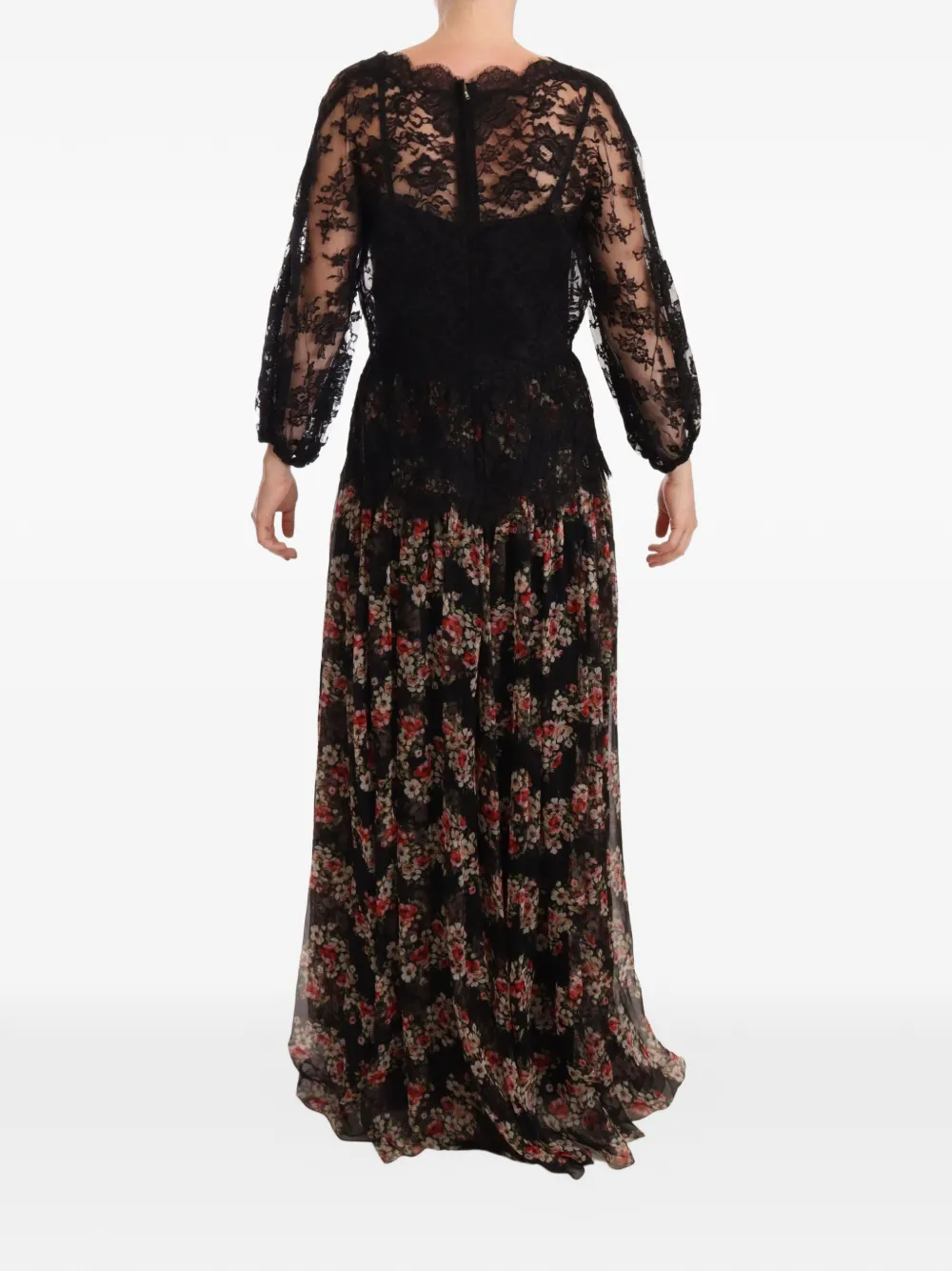 Dolce & Gabbana Maxi-jurk met kanten vlakken en bloemenprint Zwart