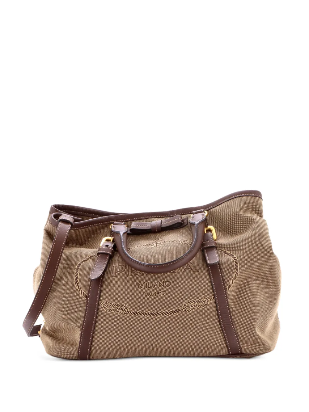 Prada Pre-Owned Borsa tote media in pelle con logo - Marrone