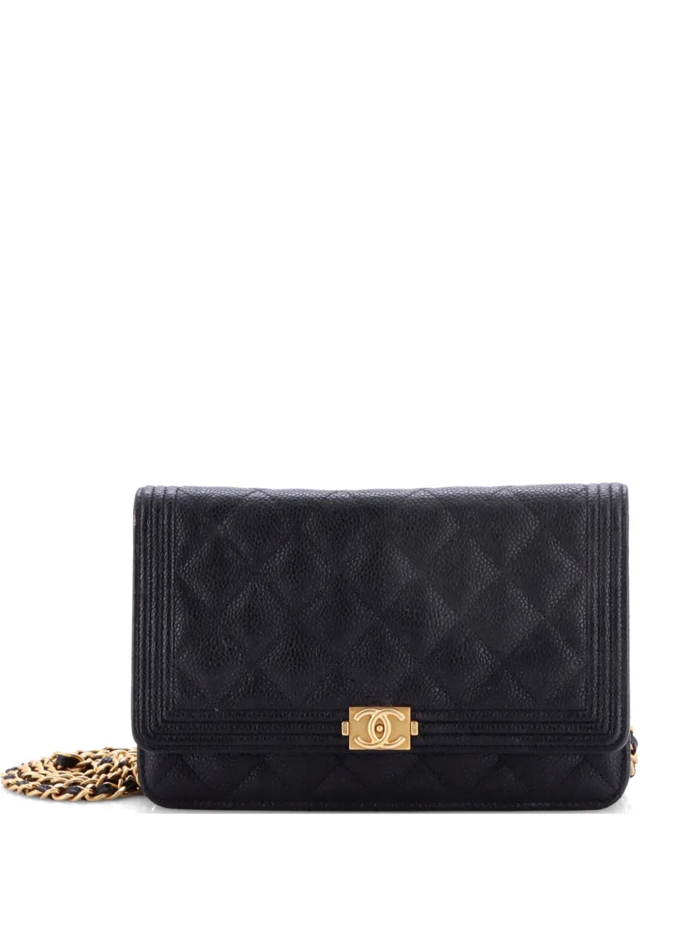 CHANEL Pre-Owned Borsa a tracolla Boy in pelle Caviar trapuntata con catena - Nero