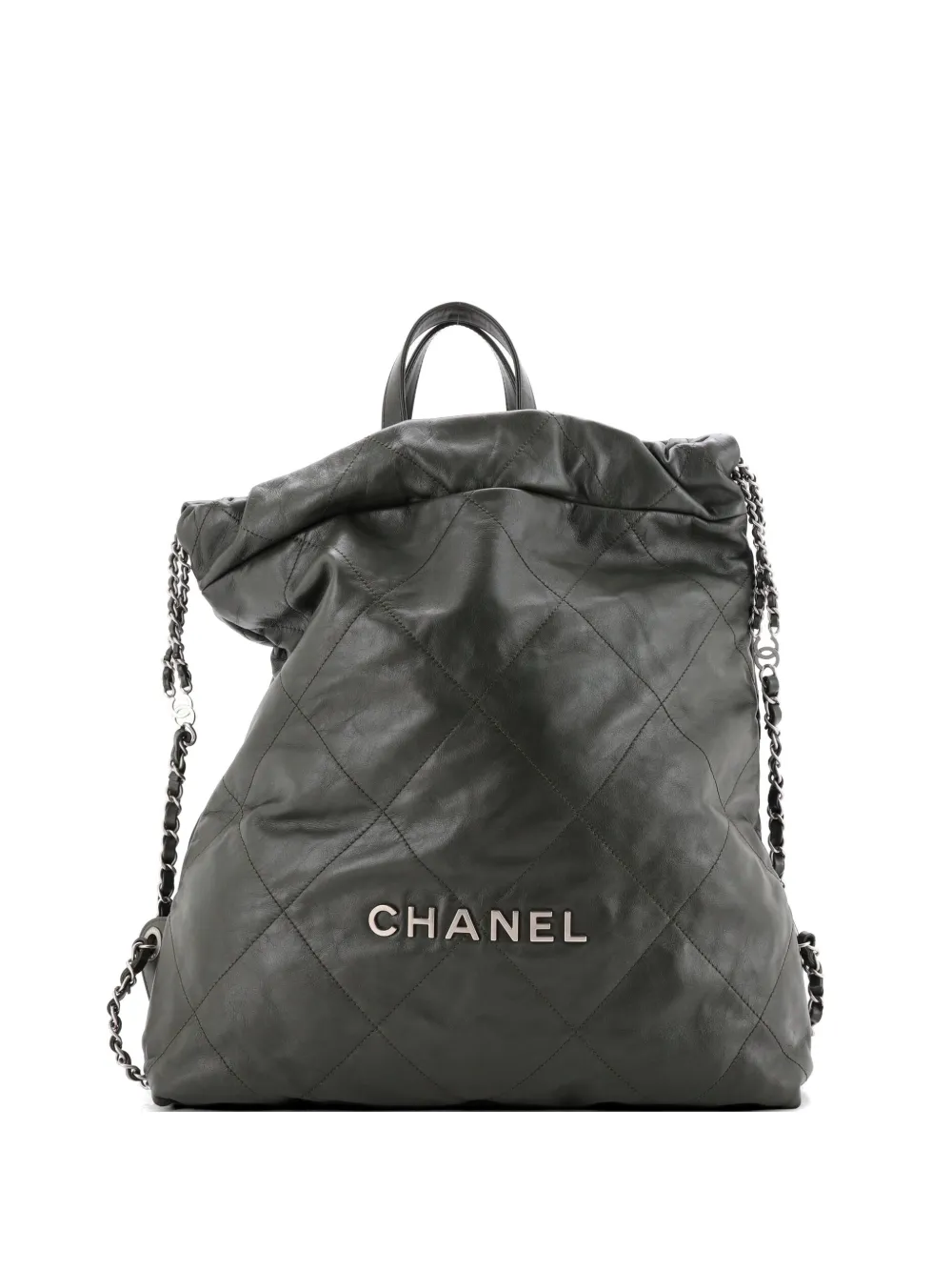 CHANEL Pre-Owned Zaino 22 grande in pelle di vitello trapuntata con catena - Verde