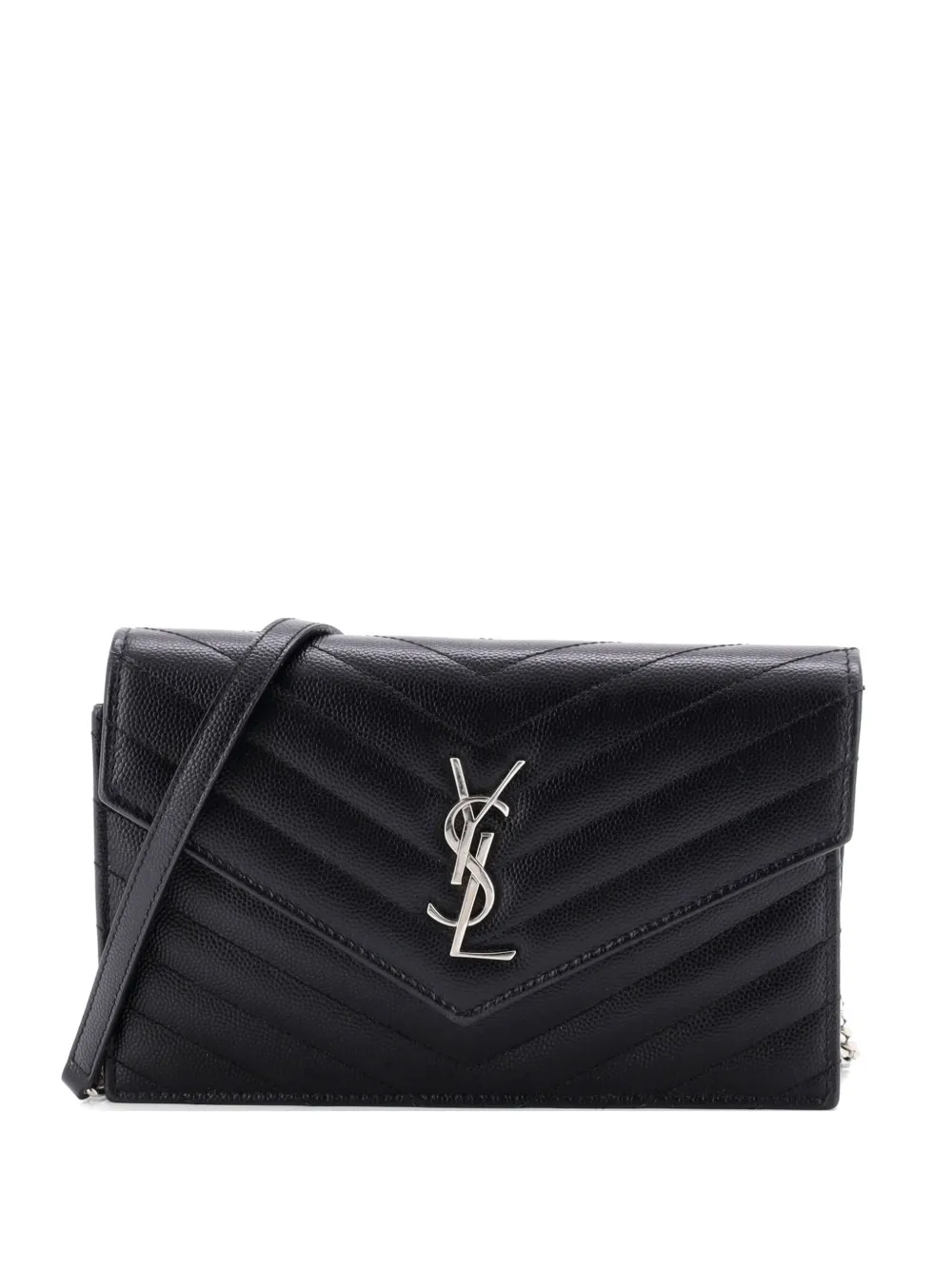 Saint Laurent Pre-Owned Borsa a tracolla Classic Monogram piccola in pelle matelassé con motivo chevron - Nero