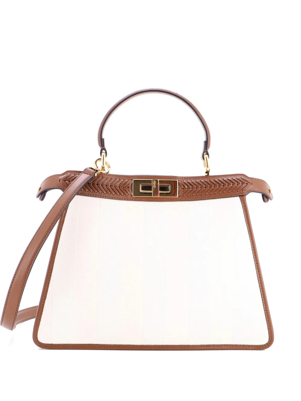 Fendi Pre-Owned Peekaboo ISeeU Bag Pequin Canvas with Whipstitch Leather Medium satchel - Brown
