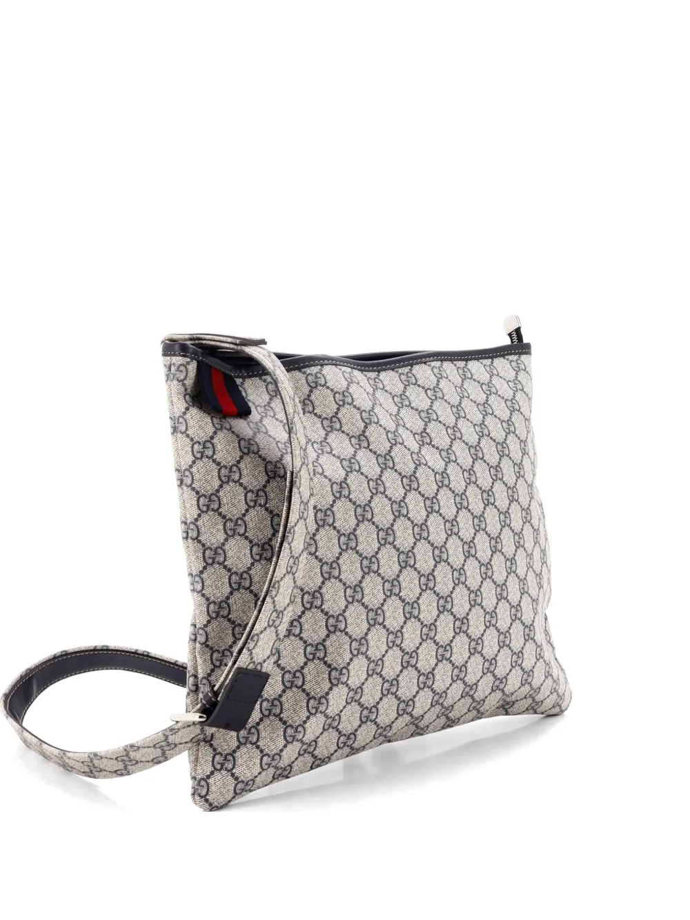 Gucci Pre-Owned Borsa a tracolla Loop Flat Messenger grande in tela cerata GG con decorazione Web - Blu