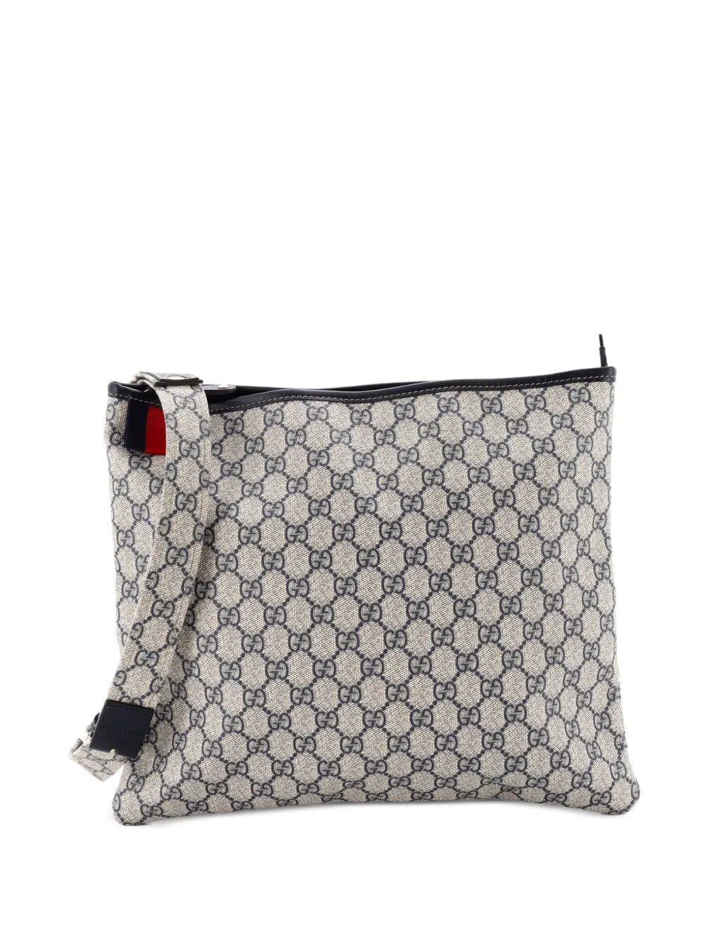 Gucci Pre-Owned Borsa a tracolla Loop Flat Messenger grande in tela cerata GG con decorazione Web - Blu