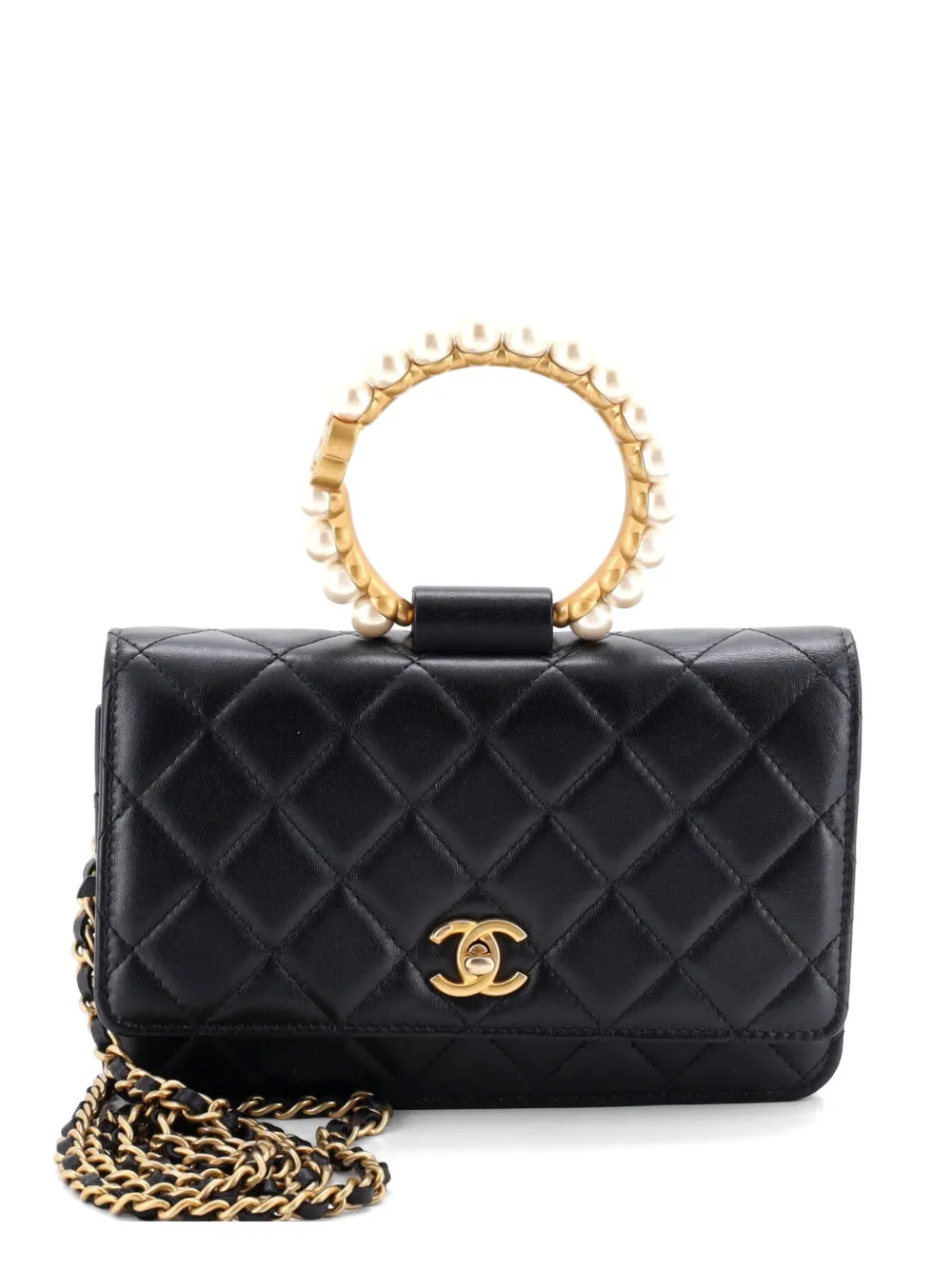 CHANEL Pre-Owned Borsa a tracolla Pearl Crown in pelle di agnello - Nero