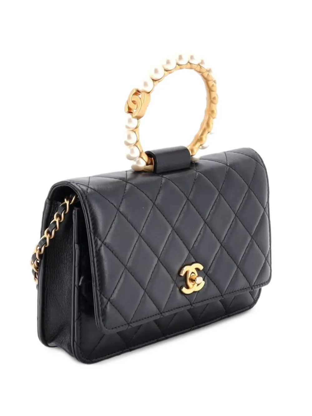  Chanel Pre-owned Bolso Satchel Pearl Crown Acolchada De Piel De Borrego Con Correa De Cadena - Negro 