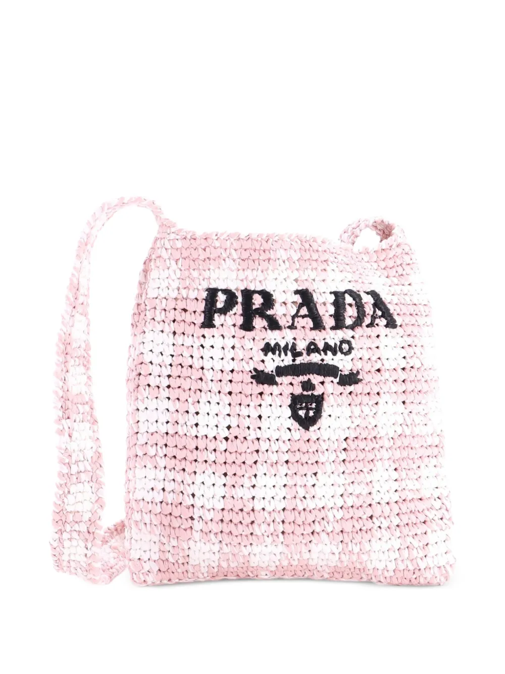 Prada Pre-Owned Borsa a tracolla piccola in rafia con stampa e logo - Rosa
