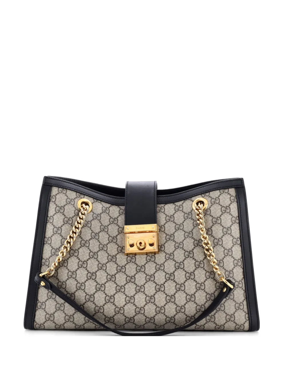 Gucci Pre-Owned Borsa tote Padlock media in tela cerata GG e pelle con catena - Nero