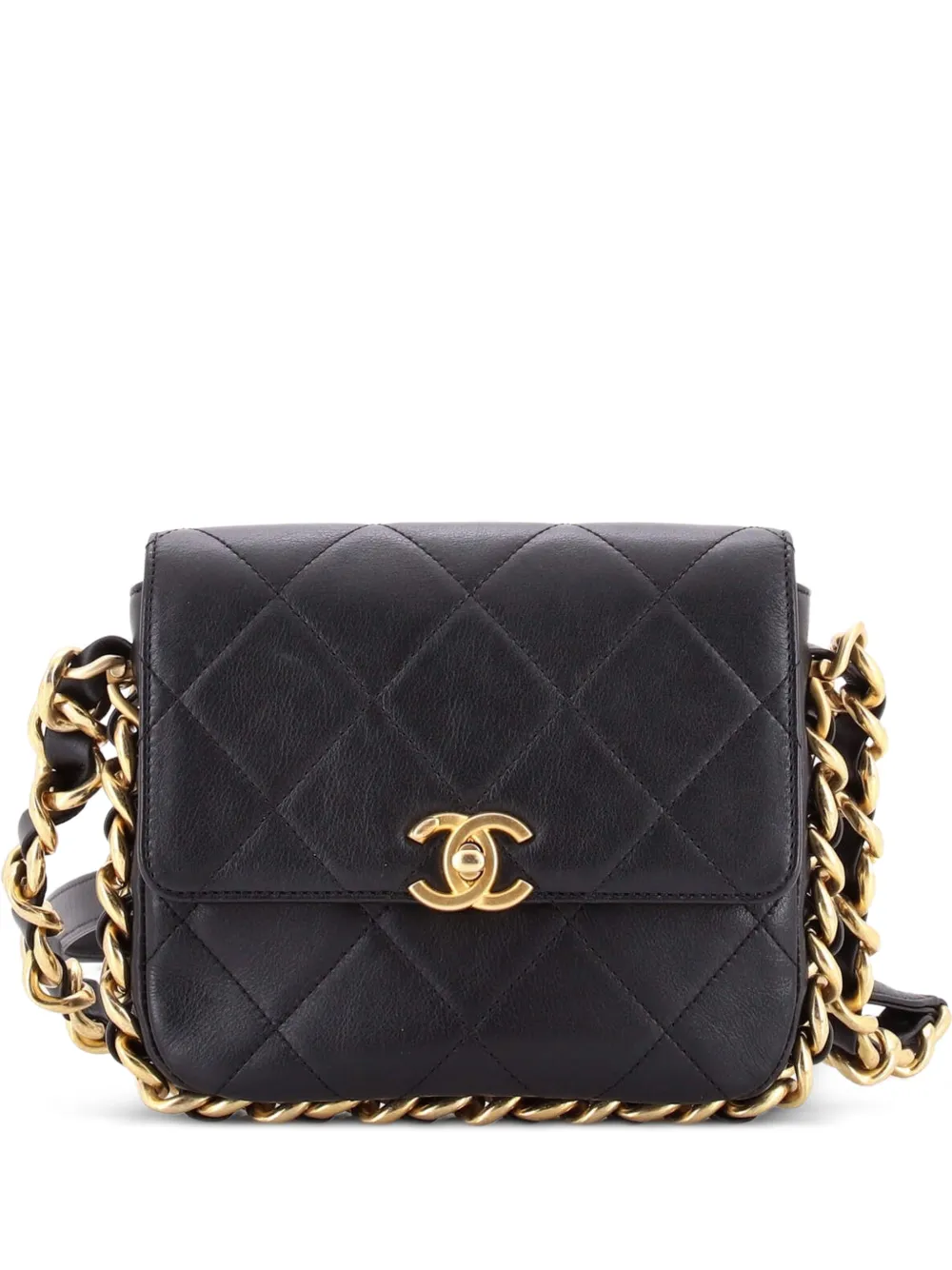 CHANEL Pre-Owned Framing Chain Flap Bag Quilted Calfskin Small shoulder bag - Black
