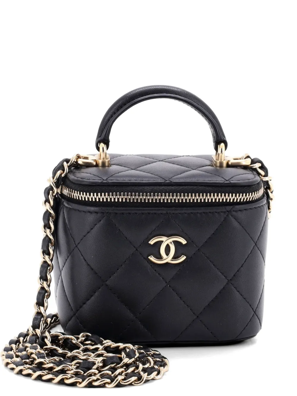 CHANEL Pre-Owned Borsa a tracolla Vanity Case mini in pelle di agnello trapuntata con manico - Nero