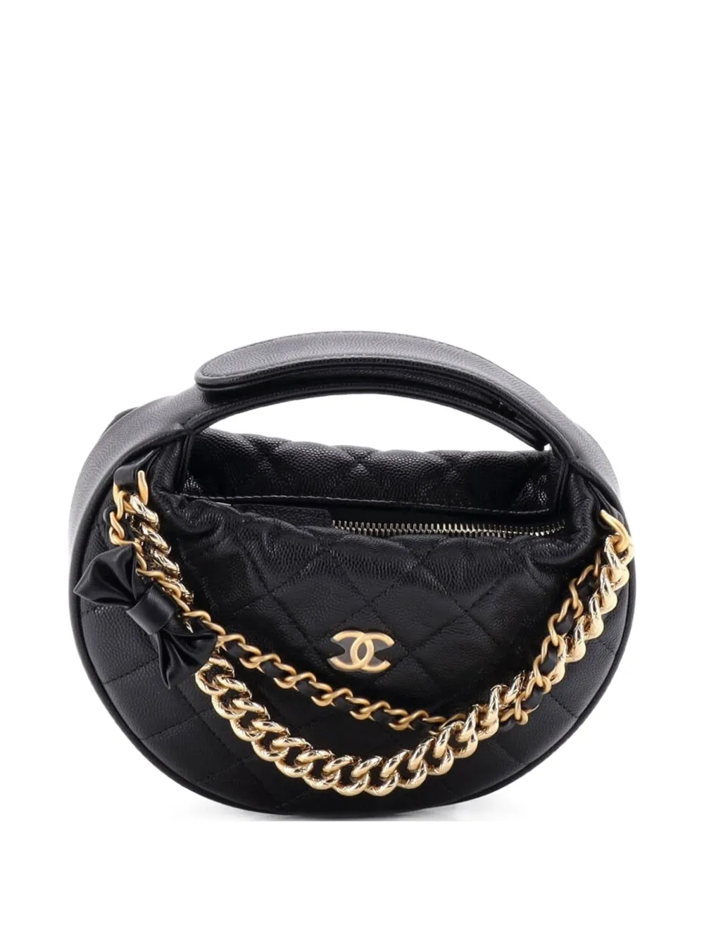 CHANEL Pre-Owned Borsa passepartout mini in pelle Caviar trapuntata con fiocco - Nero