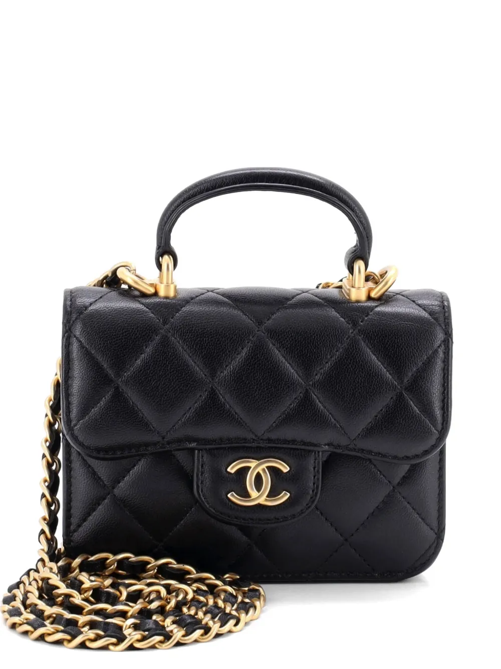 CHANEL Pre-Owned Portamonete con manico in pelle di agnello Caviar trapuntata - Nero
