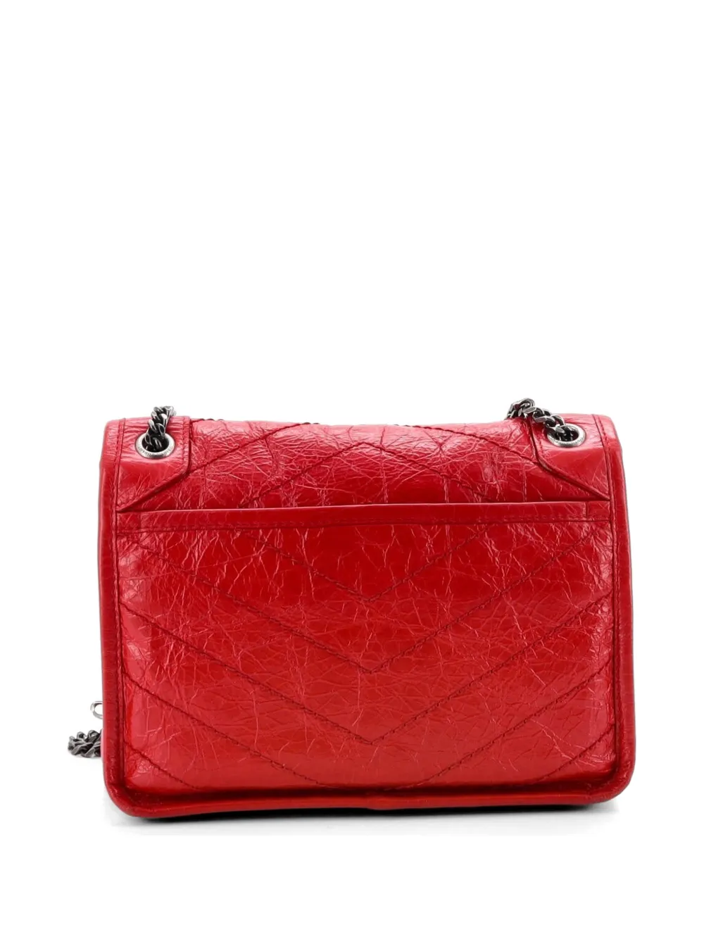  Saint Laurent Pre-owned Borsa A Spalla Niki Matelassé Baby In Pelle Con Motivo Chevron Con Battente E Catena - Rosso 