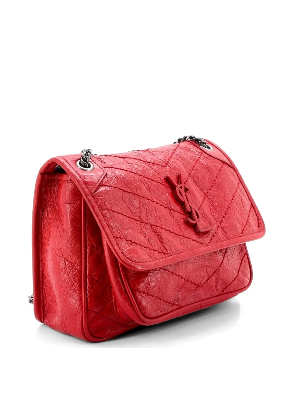  Saint Laurent Pre-owned Borsa A Spalla Niki Matelassé Baby In Pelle Con Motivo Chevron Con Battente E Catena - Rosso 
