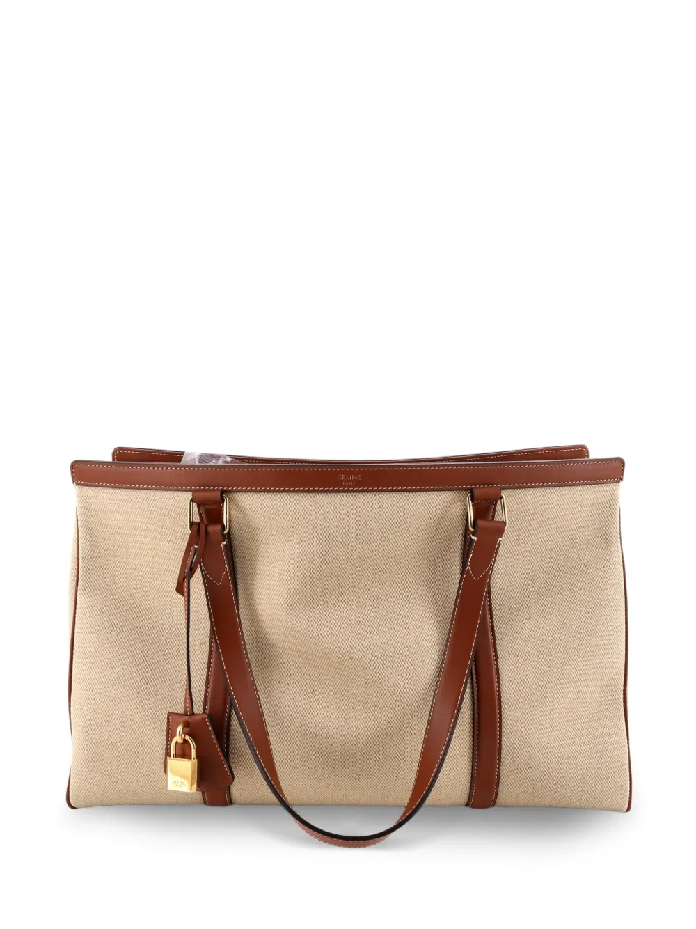 Pre-owned Celine Cabas 16 Bag Canvas With Leather Medium Tote Bag In Brown
