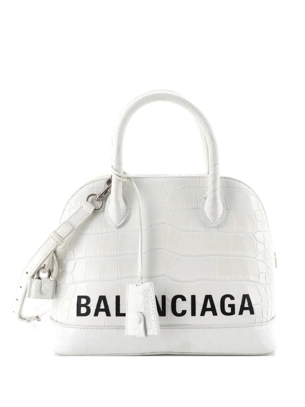 Balenciaga Pre-Owned Logo Ville Bag Crocodile Embossed Leather Small shoulder bag - Weiß
