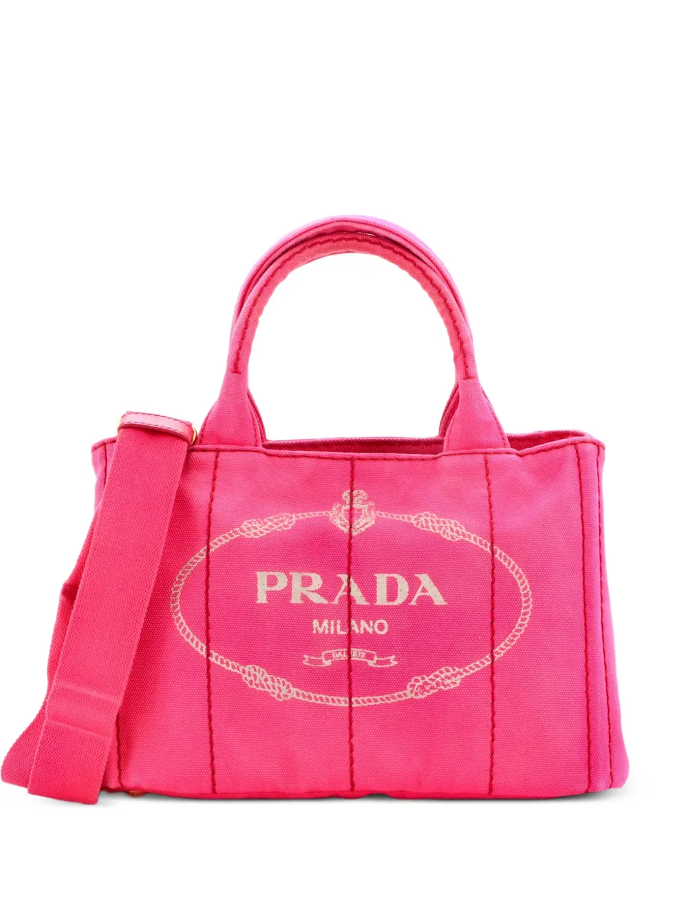 Pre-owned Prada Canapa Convertible Canvas Mini Tote Bag In Pink