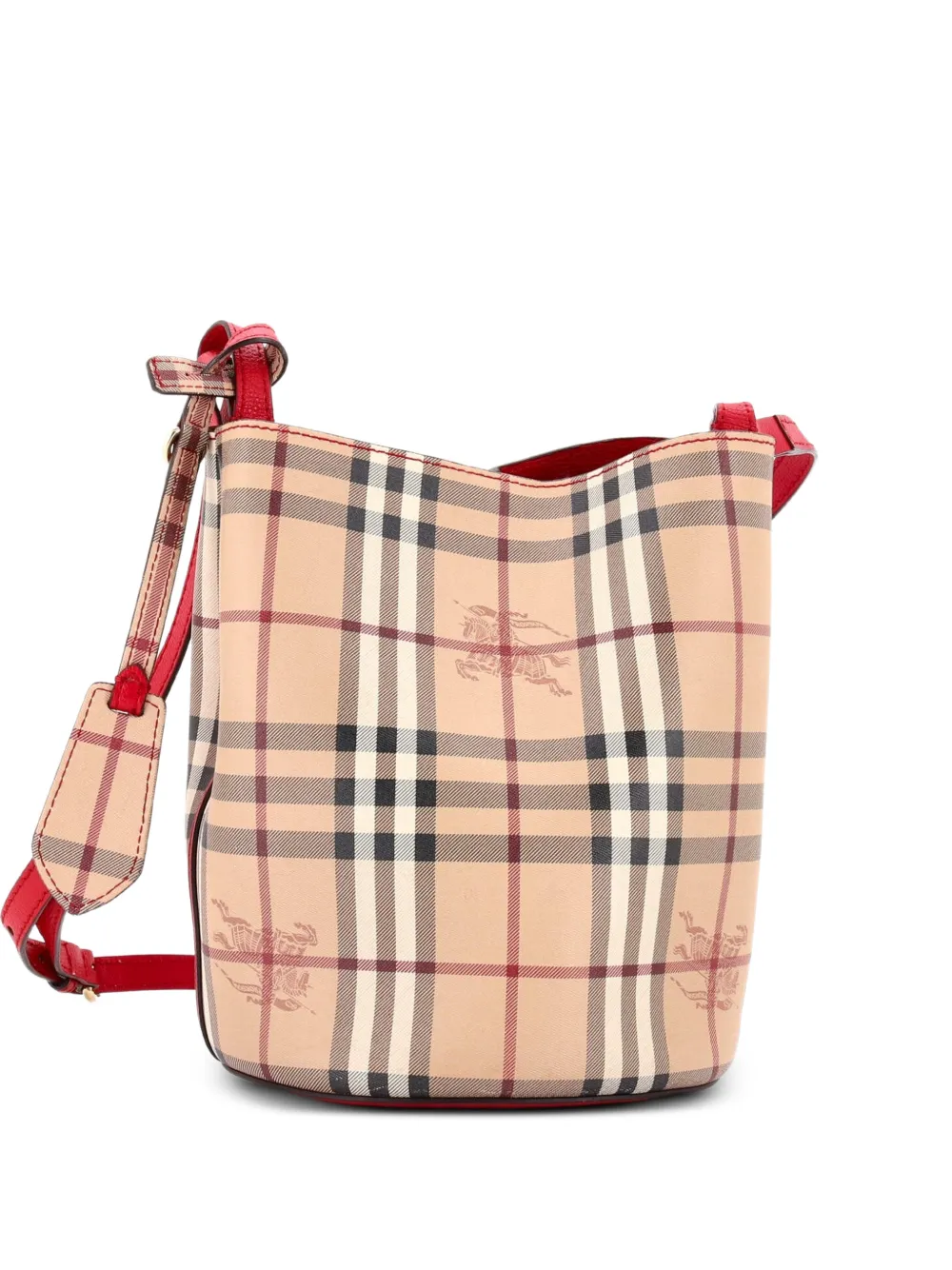 Burberry Pre-Owned Borsa a secchiello Lorne piccola in tela cerata con motivo Haymarket Check - Rosso