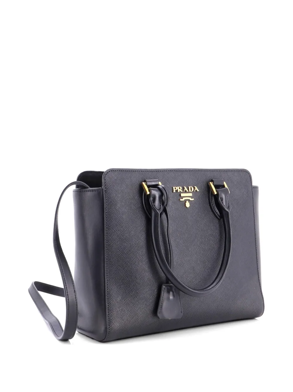 Prada Pre-owned Convertible Zip Saffiano Leather Small Tote Bag in Black, view 2