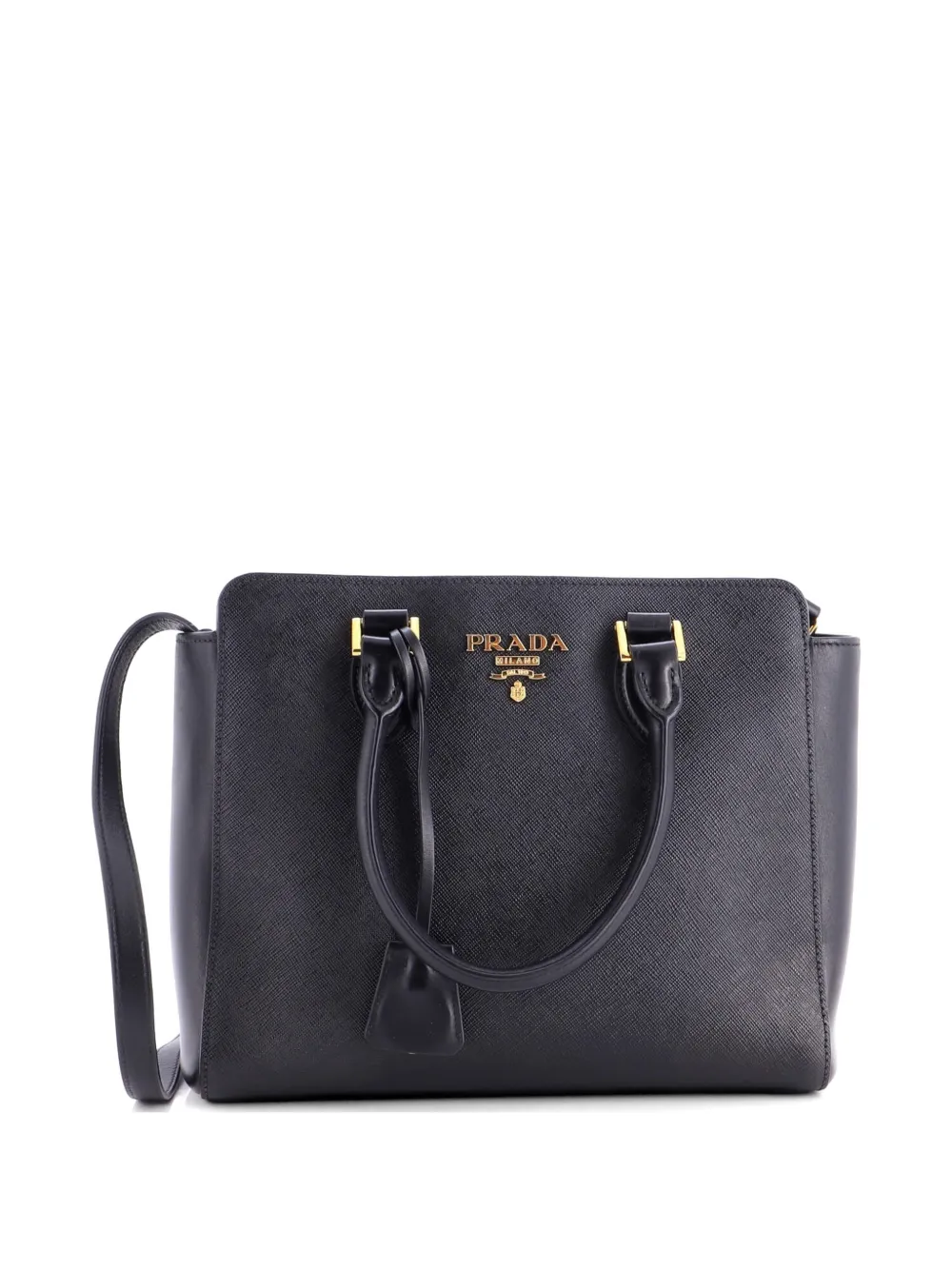 Prada Pre-owned Convertible Zip Saffiano Leather Small Tote Bag in Black, view 3