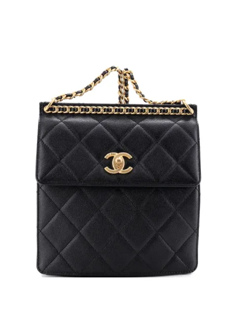 CHANEL Pre-Owned mochila Top Chain cuadrada de piel caviar capitonada y logo CC