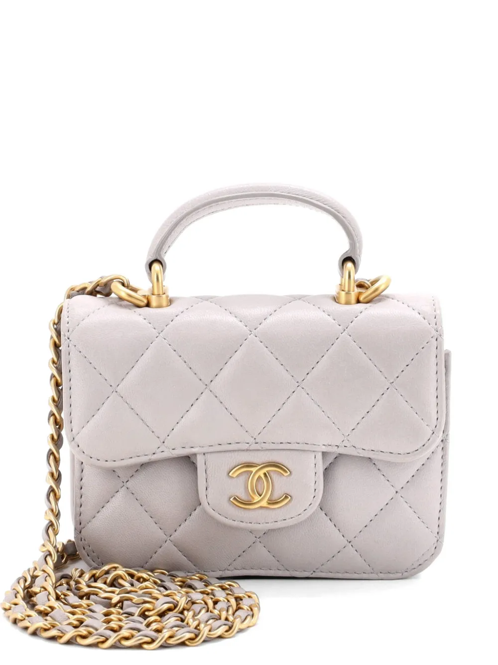 CHANEL Pre-Owned Portamonete con manico in pelle di agnello Caviar trapuntata - Grigio