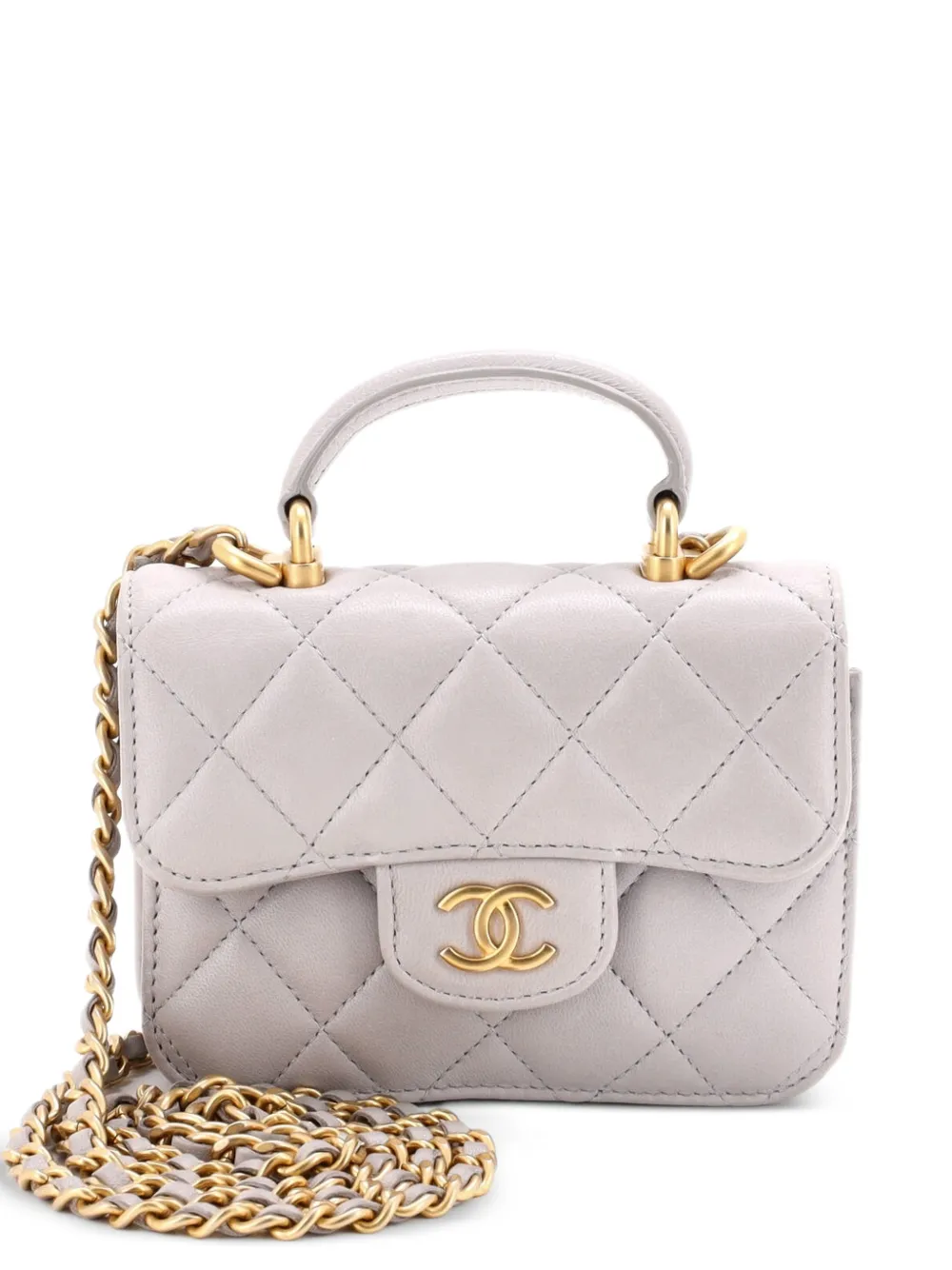 CHANEL Pre-Owned Portamonete con manico in pelle di agnello Caviar trapuntata - Grigio