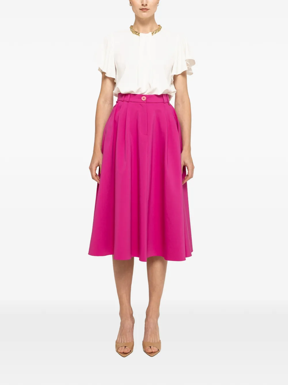 NISSA - Saia midi de algodão cintura alta - mulher - algodão/Poliéster/Elastano - 36 - Rosa