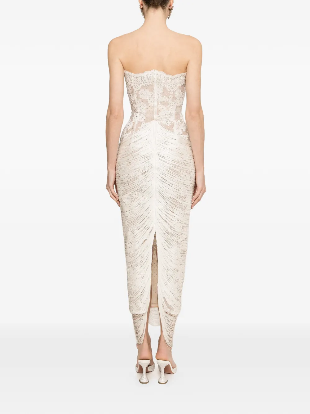 NISSA Midi-jurk met franje en kant Beige