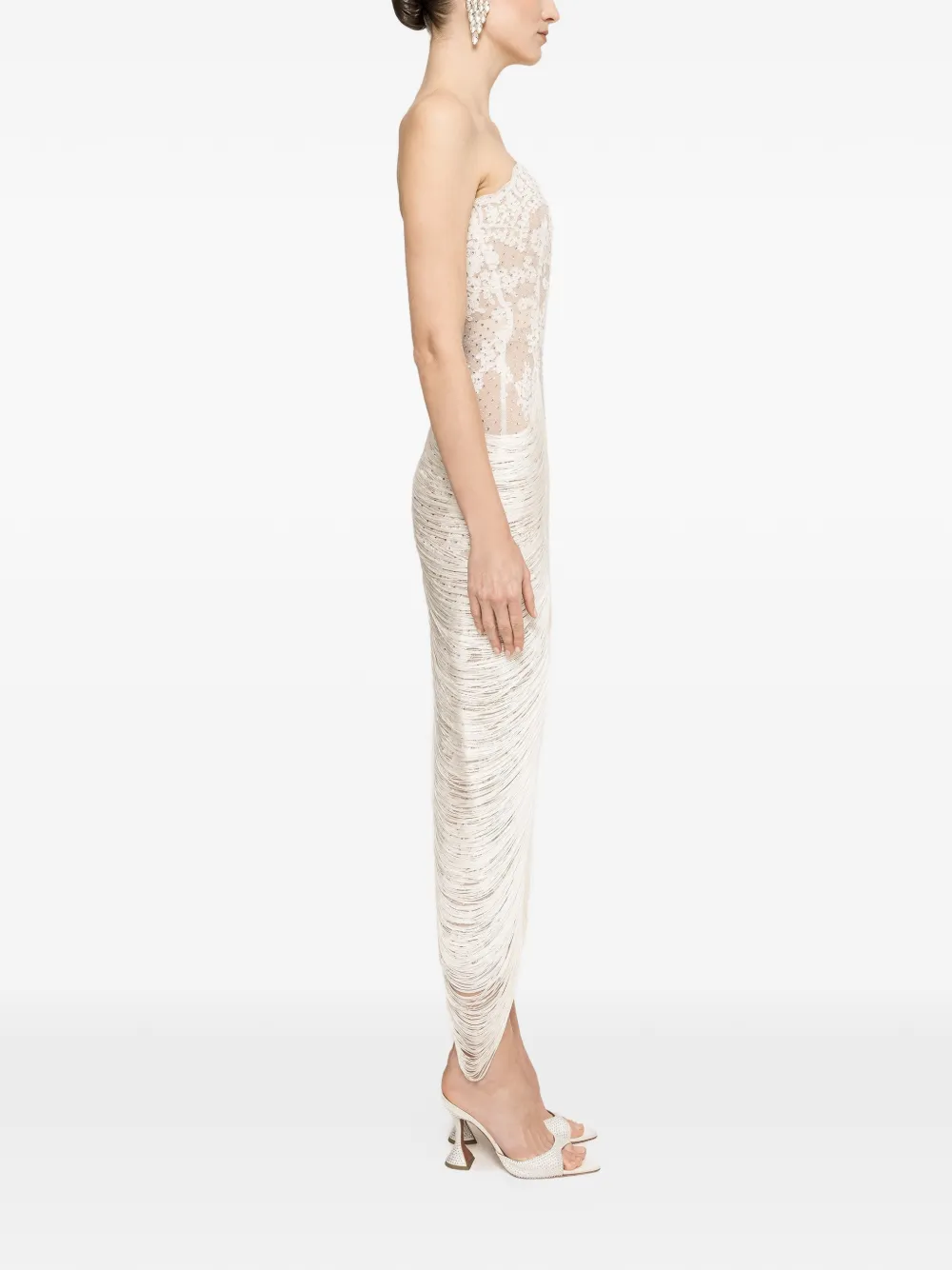 NISSA Midi-jurk met franje en kant Beige