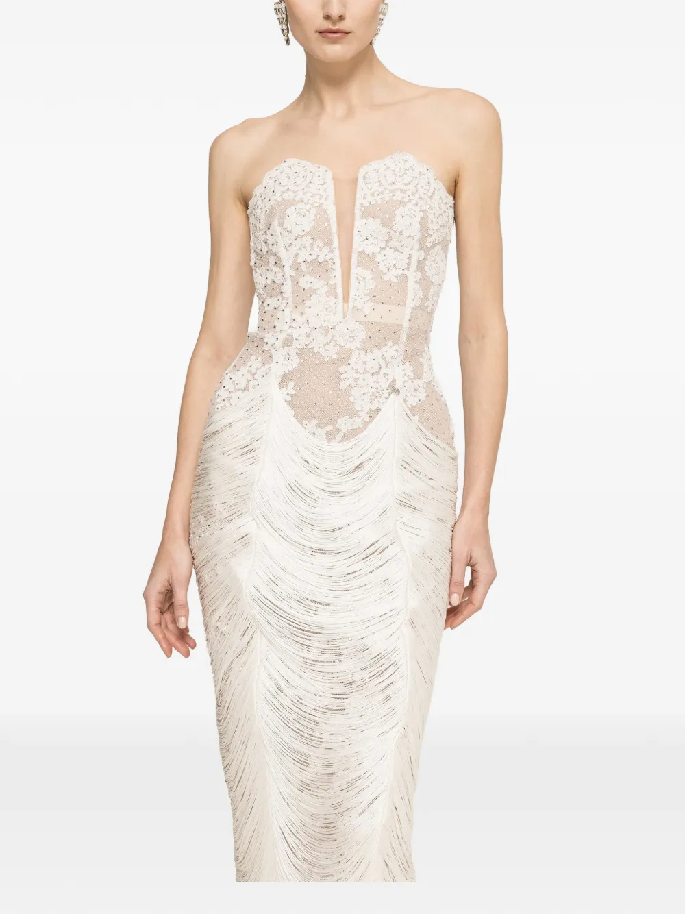 NISSA Midi-jurk met franje en kant Beige