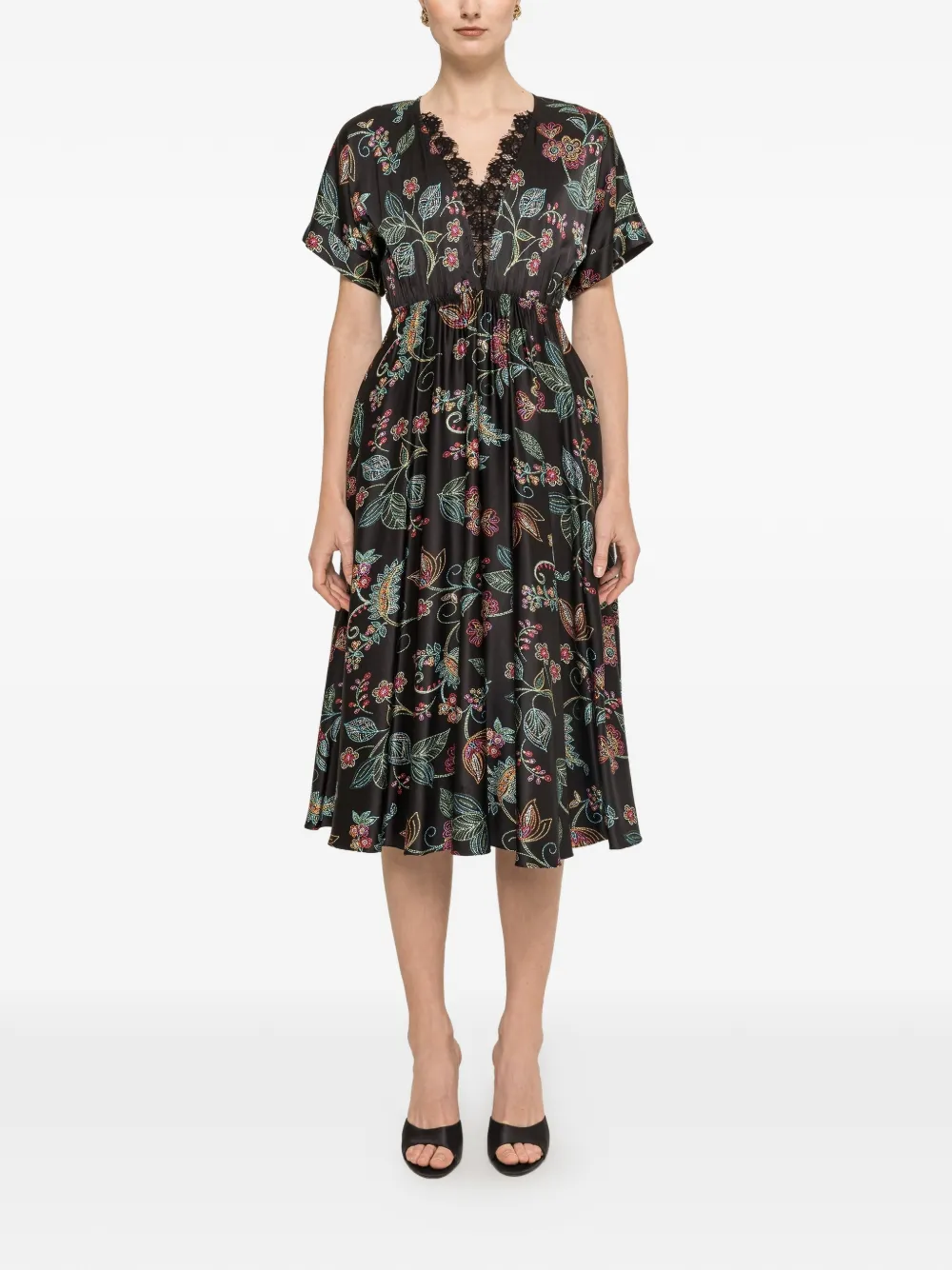 NISSA floral-print viscose dress - Nero