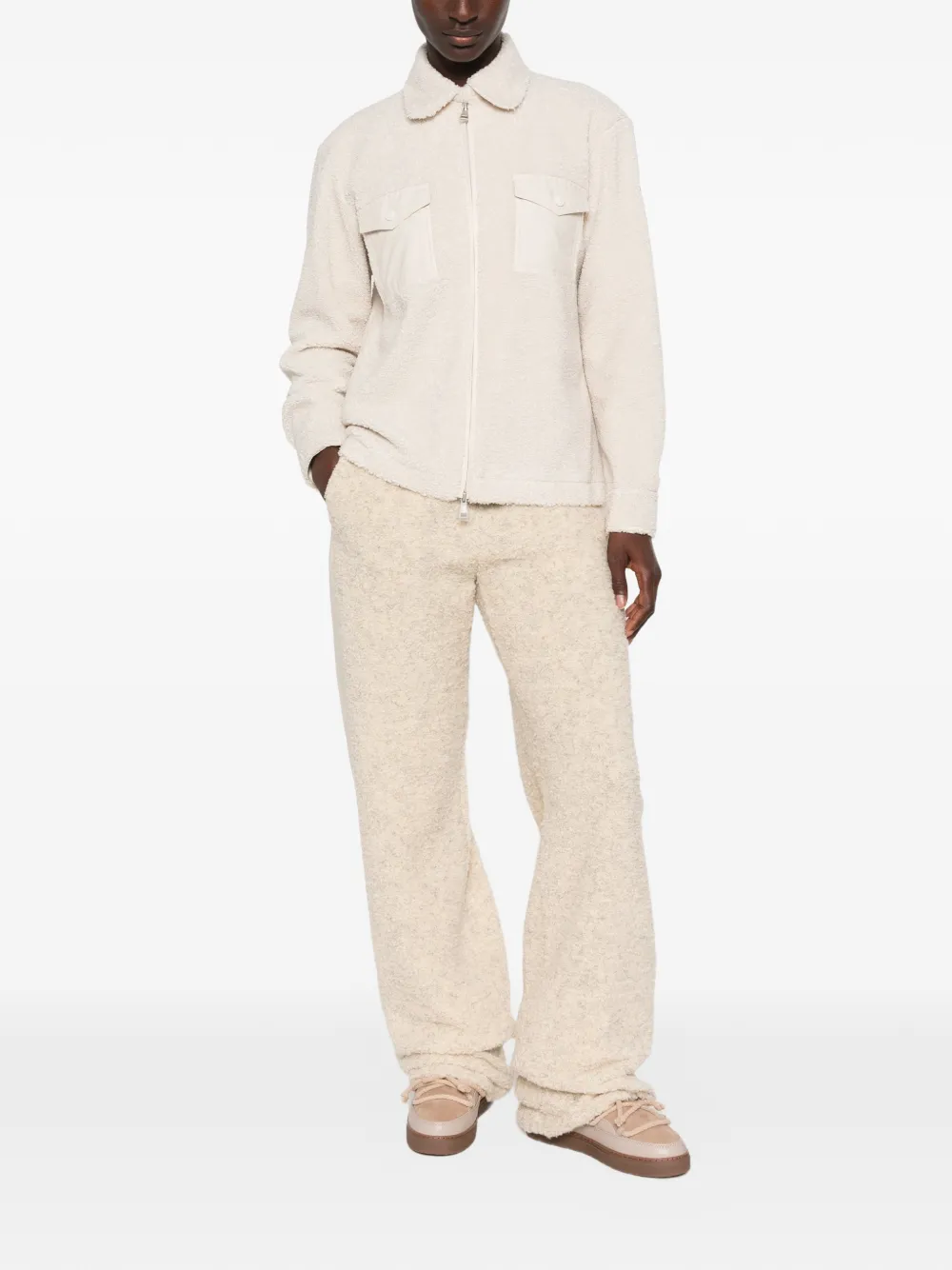 Moncler fleece-texture zip-up jacket Beige
