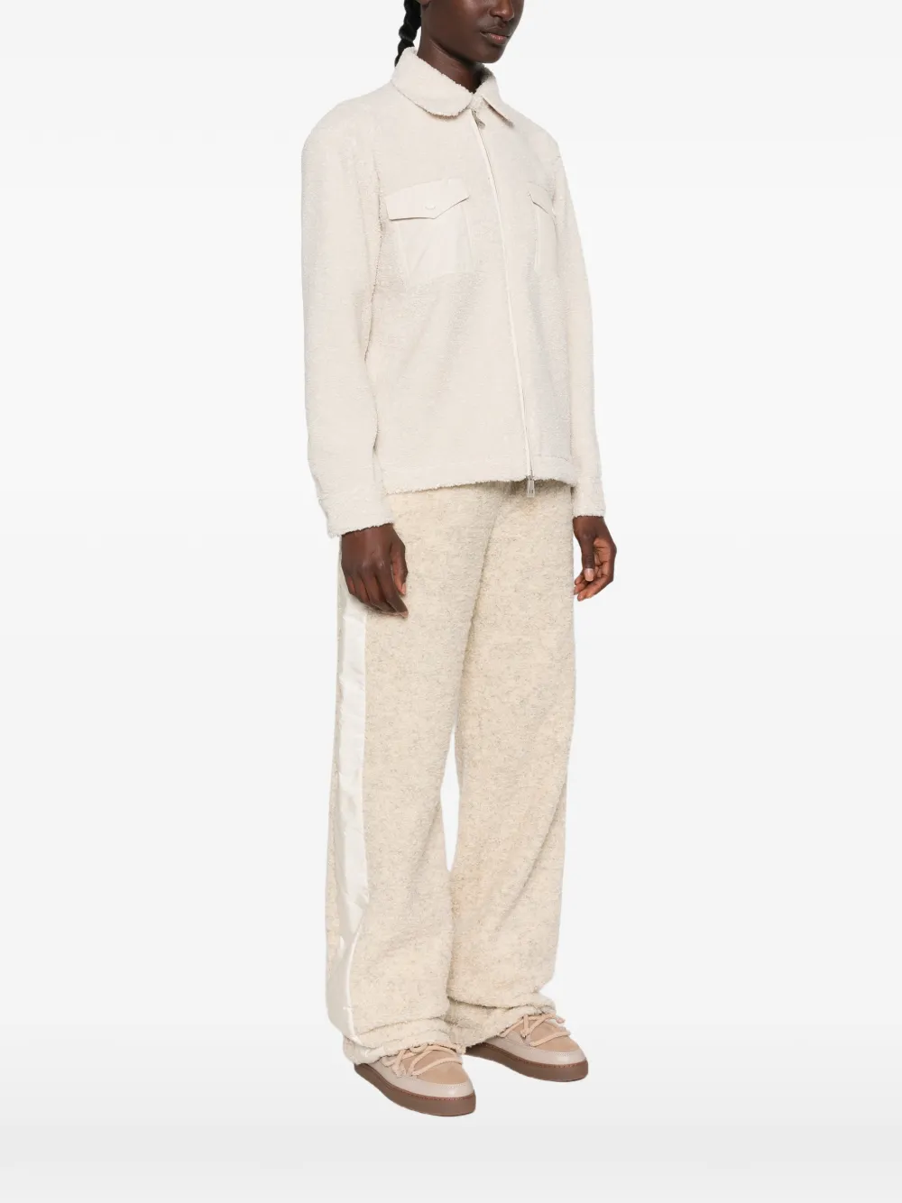 Moncler fleece-texture zip-up jacket Beige