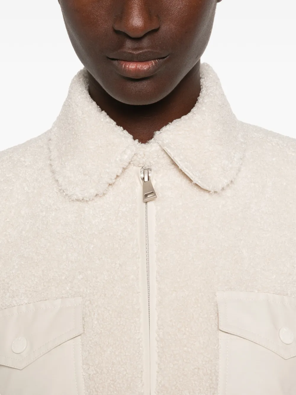 Moncler fleece-texture zip-up jacket Beige