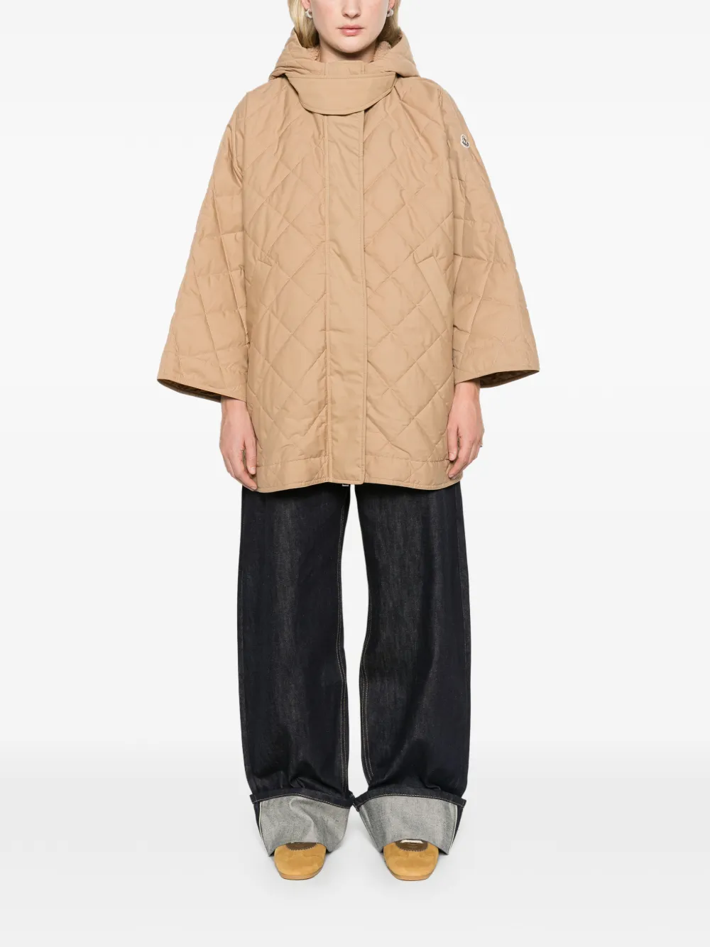Moncler diamond-quilted hooded cape Beige