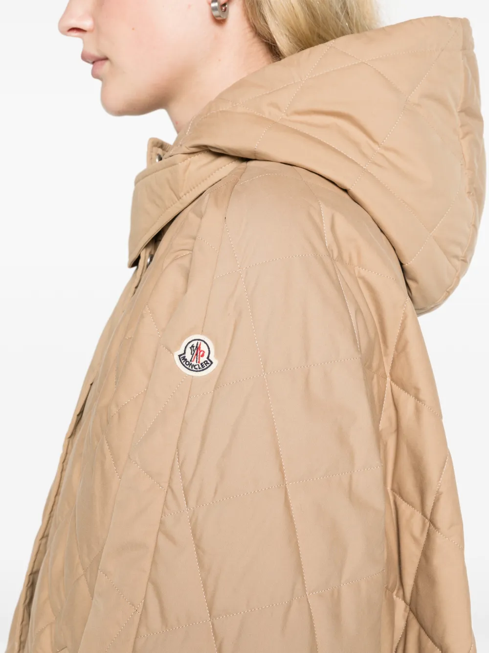 Moncler diamond-quilted hooded cape Beige