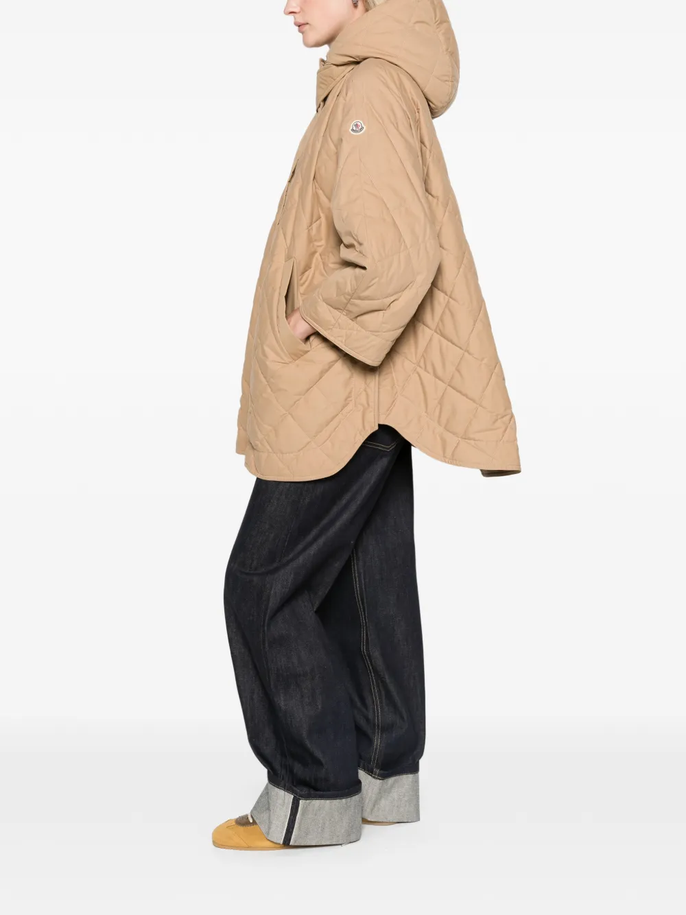 Moncler diamond-quilted hooded cape Beige