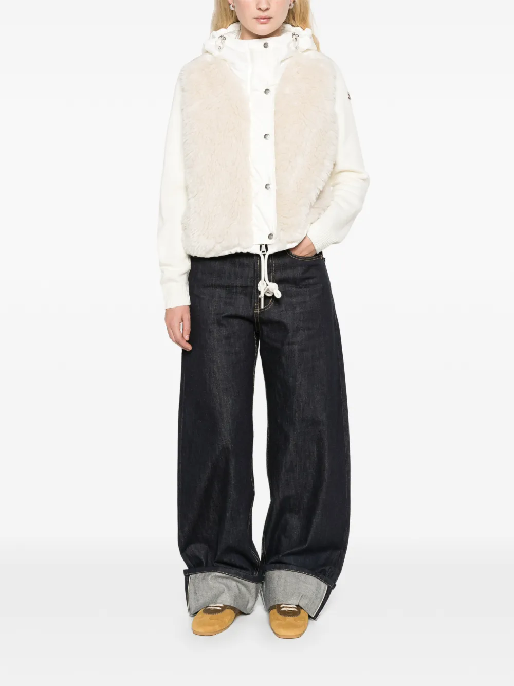 Moncler wool & cashmere blend padded zip-up cardigan Wit