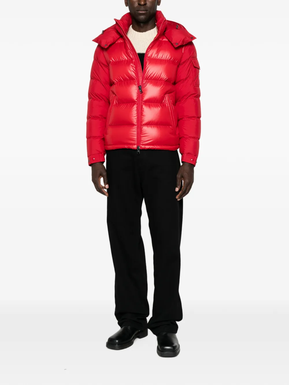 Moncler Maya gewatteerd jack met capuchon Rood