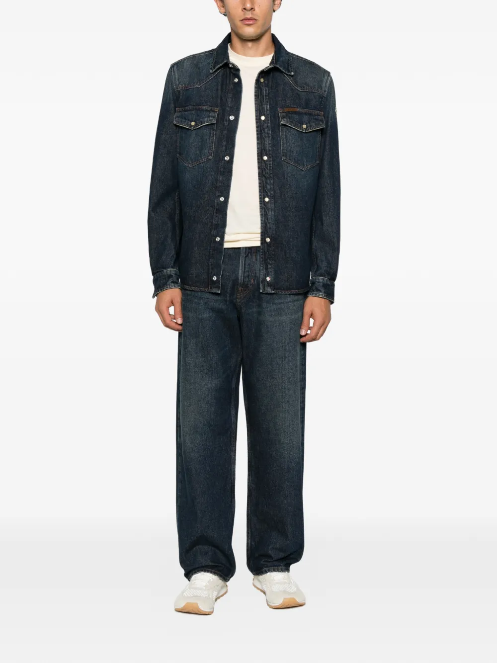 Moncler Straight jeans met stonewashed-effect Blauw