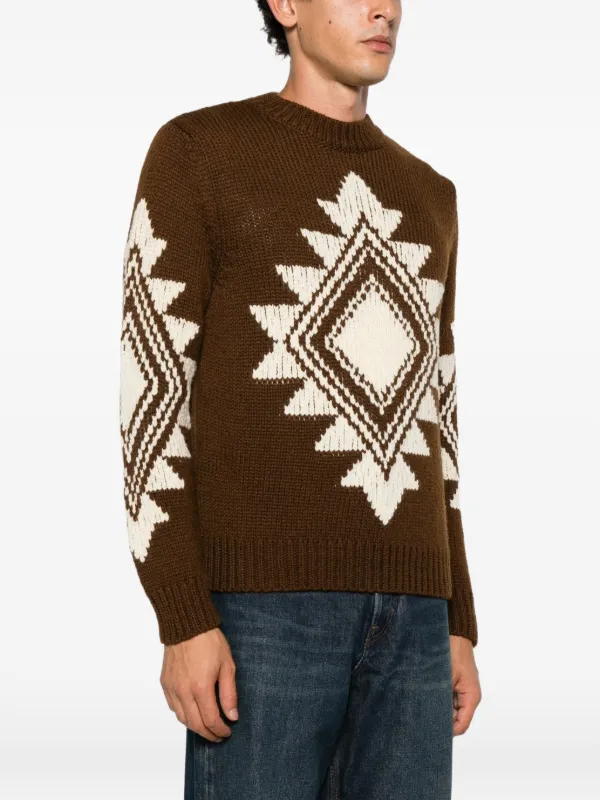 Moncler geometric-intarsia Wool Sweater | Brown | FARFETCH JO